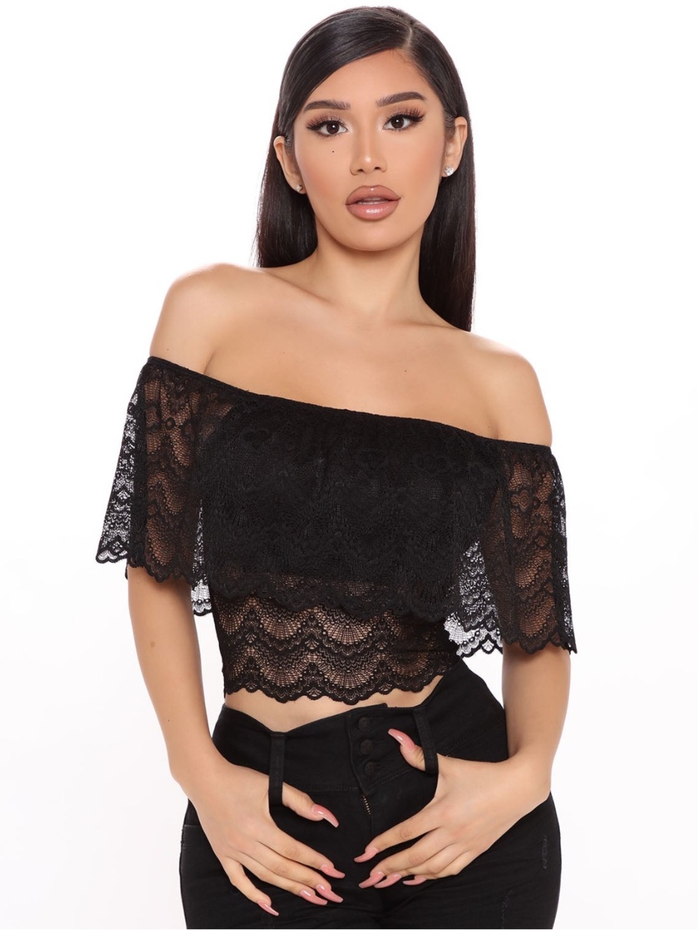 Bozzolo Black Lace Off-Shoulder Bandeau